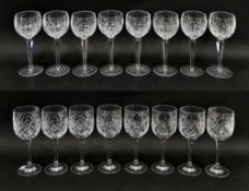 Set of eight Waterford Crystal 'Lismore' pattern hock glasses, height 18.5cm, together with a set of