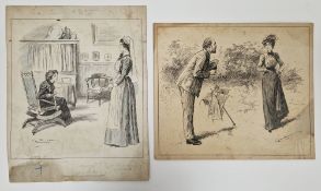 Gordon Frederick Browne (1858-1932)  Two pen drawings mounted on card A Dull Romance (reproduced