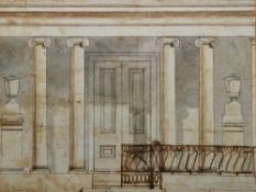 John Buonarotti Papworth (1775-1847) Pen, ink and wash  Architectural drawing, building facade