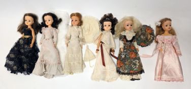 Six Pedigree Sindy dolls, circa 1980's, three with brown hair, two with auburn hair and one with