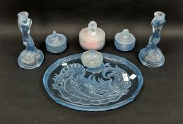 Walther & Sohne art deco frosted blue glass 