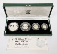 Elizabeth II 1997 silver proof Britannia collection four coin set, comprising 1 ounce, 1/2 ounce,