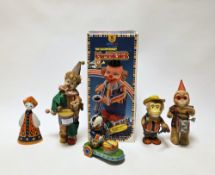 Quantity of Tinplate clockwork toys to include Musikland by Hohner the Violinist Mr. Bob, Nomura