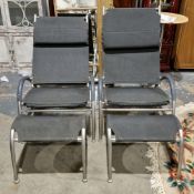 Pair of Gaze Burvill reclining garden chairs together with matching footstools, constructed from