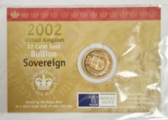 Elizabeth II gold bullion 2002 full sovereign, shield back, limited issue of 100,000 for the