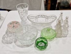 Quantity of cut glassware to include a vase with cut floral decoration, a uranium glass bowl and