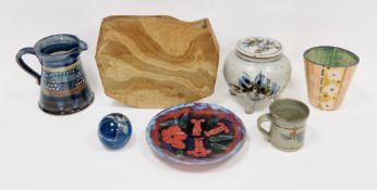 Studio ceramics and glass, including: a Colin Kellam studio stoneware footed globular jar and cover,