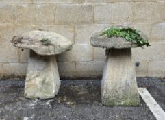Two staddle stones approx. 67cm height x 59cm width and 71cm height x 51cm width  (2)