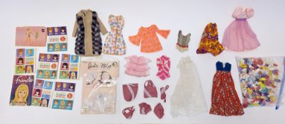 Collection of Mattel Barbie, Scooter, Ken, Midge and Francie clothing mainly dating from the 1960'