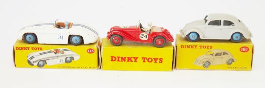Three boxed Dinky Toys diecast models to include 133 Cunningham C-5R Road Racer, 108 M.G. Midget