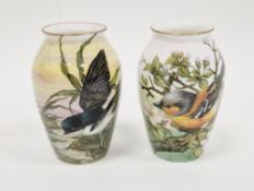 Two limited edition bone china oviform vases painted with birds by Helen Halloran, late 20th