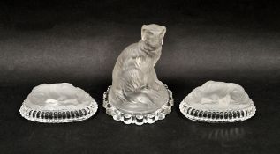 Victorian frosted glass paperweight modelled as a dog, on scalloped circular base, by Baccarat c.