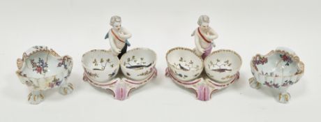 Pair of Continental porcelain Samson-style shell-shaped armorial salts, circa 1900, each decorated