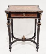 19th century inlaid burrwood ebonised and gilt metal mounted work table/side table, rectangular with
