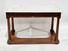 Victorian marble top mahogany washstand, the base with two frieze drawers having knob handles, the