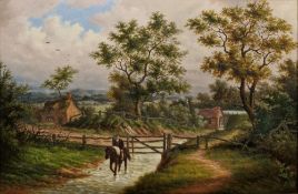 A. G/E. Evans (19th century) Oil on canvas Traveller on horseback in wooded landscape, signed
