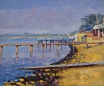 Michael Hart (20th century) Oil on board Lakeside or coastal view, unsigned, artist label verso,
