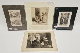 Group of 19th century engravings and etchings, Comprising: two after Alphonse Legros (1837-1911),