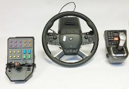 Quantity of unboxed racing sim parts to include a Thrustmaster wheel, Hori stick, etc