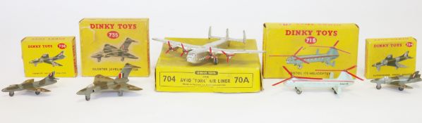 Dinky Toys boxed diecast model aircraft to include 704/70A Avro 