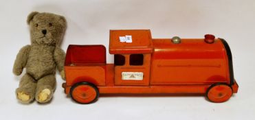 Triang Express tinplate train together with a vintage teddy bear