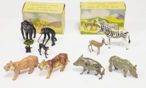 Two boxed Britains Zoo diecast model sets to include 9012 comprising Gorilla, Chimpanzee, Monkey and