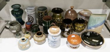 Collection of studio pottery, including: a baluster jug by John B McLellan streaked in grey