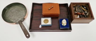Mixed lot of collectables including 19th century small mahogany tray with wavy gallery, 35cm long,
