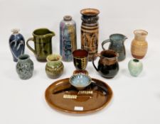 Quantity of studio pottery to include a vase by Diana Worthy for Crich Pottery, of tapered