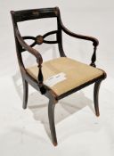 Regency style elbow side chair having a black finish with chinoiserie decoration, cream