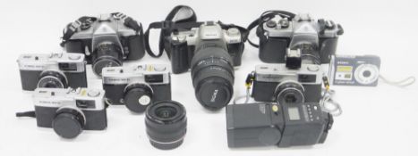Mixed lot of cameras and equipment including 2 x Asahi Pentax Spotmatic camera, Sony digital still