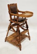 Victorian oak metamorphic child's highchair, folding down to form a rocking chair, 100cm high x 50cm