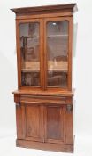 19th century mahogany library bookcase cabinet, the upper section with two glazed doors opening