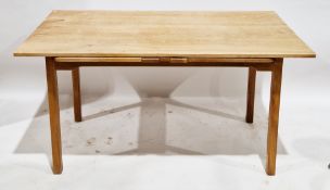 Set of eight mid-century oak dining chairs in the manner of Christian Durupt, the pierced splats