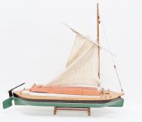 Scratch-built wooden model of the Norfolk Trading Wherry  boat ' Albion ' with green painted keel