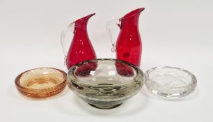 Three Whitefriars controlled bubble glass bowls by Geoffrey baxter clear, amber and green