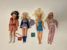 Four Pedigree Sindy dolls, circa 1970's, including three with blonde hair, one with brown hair and