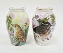 Two limited edition bone china oviform vases painted with birds by Helen Halloran, late 20th