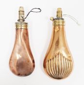 Two 19th century copper and brass powder shot flasks, one Dixon & Sons with fluted decoration, the