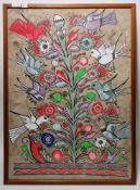 20th century Mexican school A pair of Mexican bark paintings, depicting colourful exotic birds