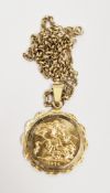Elizabeth II 1974 full sovereign, mounted in a 9ct gold pendant with 9ct gold belcher chain, gross