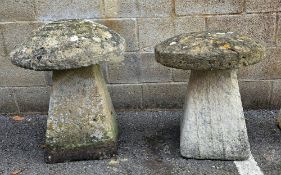 Two staddle stones approx. 70cm height x 54cm width and 62cm height x 56cm width (2)