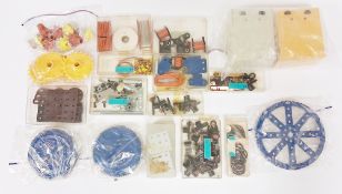 Large collection of Meccano parts to include plates, keys, angled girders, girders, wheels, bolts,