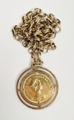 Elizabeth II 1981 full sovereign, mounted in a 9ct gold pendant with 9ct gold chain, gross weight