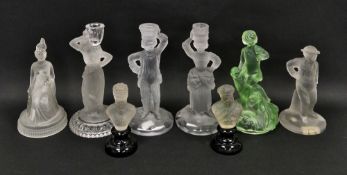 Quantity of Victorian frosted pressed glass to include a pair of candlesticks by John Ford and