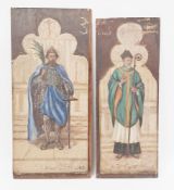 Two oil paintings on wooden panels depicting Archbishop John Stratford (d. 1348), 73cm x 28cm and