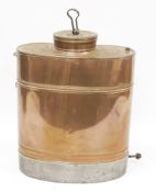 Early 20th century copper garden knapsack sprayer body by Mysto, the lid with embossed ‘ W T