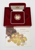 Elizabeth II 2000 Millennium gold proof half sovereign, in original fitted box with certificate