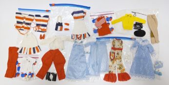 Collection of Pedigree Sindy outfits, all circa 1970's, including fun fashion long sleeved dress,