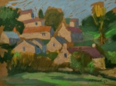 Anthony Hodge (20th century) Pastel on paper Dwellings on a hill, signed lower right, framed and